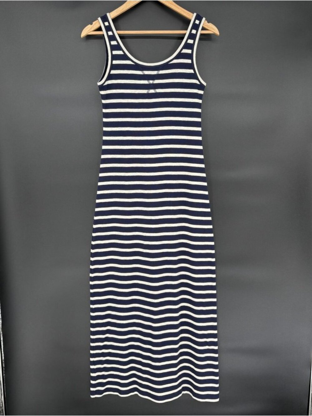 LOFT Navy and White Striped Tank Midi Dress